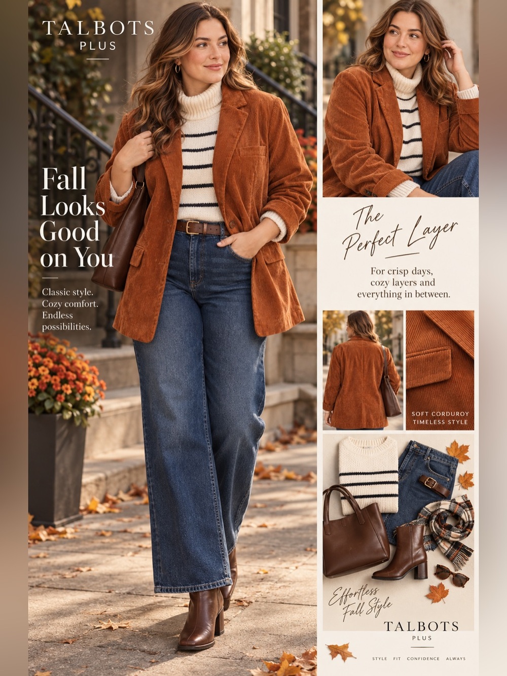 Talbots Plus Corduroy Blazer 22W Rust Brown Cotton Blend Jacket